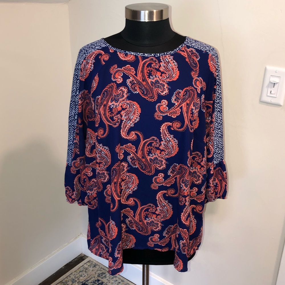 F21 Blue & Coral Paisley Blouse PLUS SIZE!!! - Picture 1 of 6